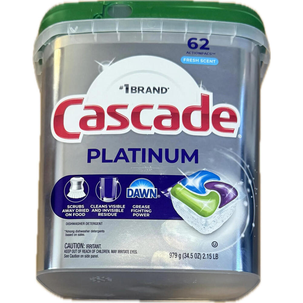 Cascade Platinum ActionPacs Dishwasher Detergent, Fresh Scent, 62 Count